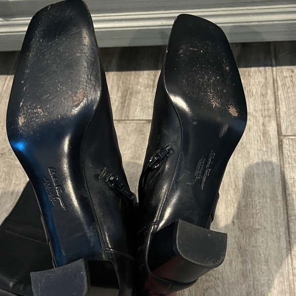 Salvatore Ferragamo Black Leather Square Toe Designer Boots size 7 1/2 - Picture 10 of 11